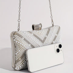 Women's Beads Decor Evening Bag Clutch Chain Bag for Party