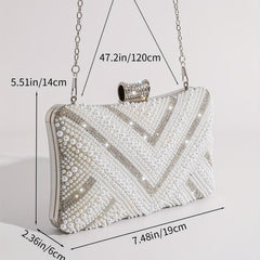 Women's Beads Decor Evening Bag Clutch Chain Bag for Party