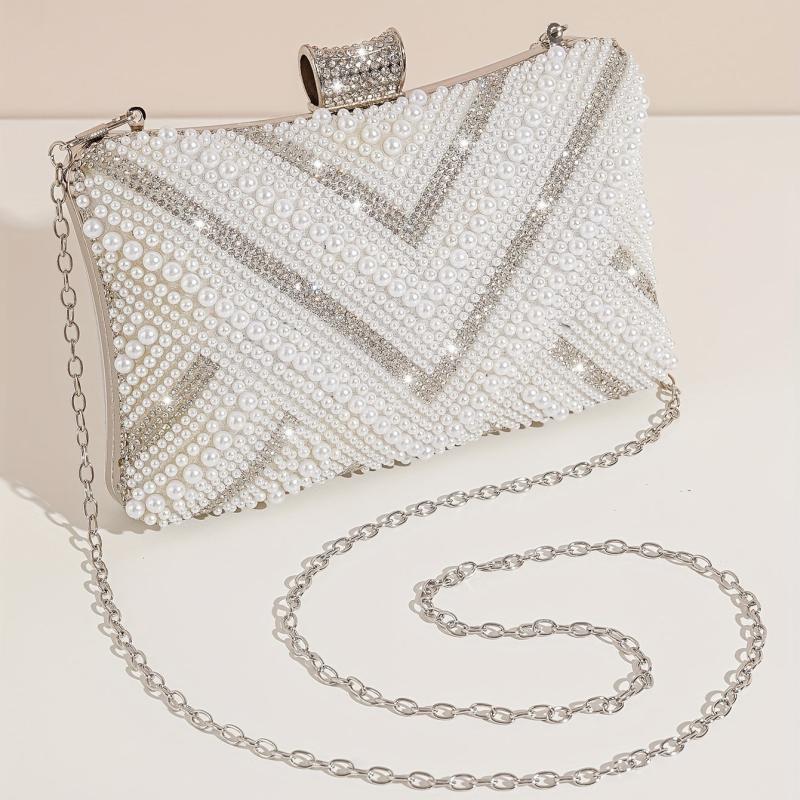 Women's Beads Decor Evening Bag Clutch Chain Bag for Party