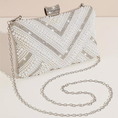 Women's Beads Decor Evening Bag Clutch Chain Bag for Party
