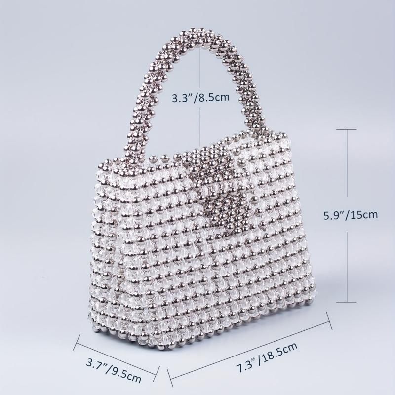 Elegent Acrylic Silver Beaded Handbag Glitter Satchel Bag