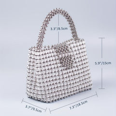 Elegent Acrylic Silver Beaded Handbag Glitter Satchel Bag