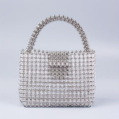 Elegent Acrylic Silver Beaded Handbag Glitter Satchel Bag