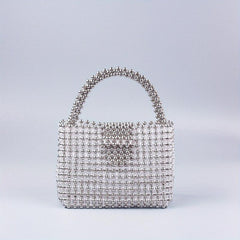 Elegent Acrylic Silver Beaded Handbag Glitter Satchel Bag