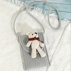 Cartoon Bear Straw Crossbody Bag Women's Flap Purse