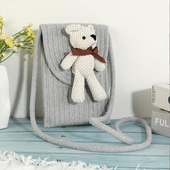 Cartoon Bear Straw Crossbody Bag Women's Flap Purse