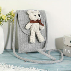 Cartoon Bear Straw Crossbody Bag Women's Flap Purse