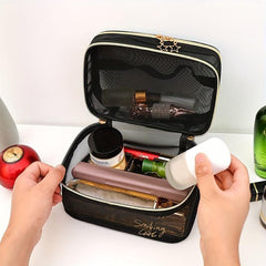 Hangable Mesh Cube Cosmetic Bag Double Layer Nylon Makeup Bag