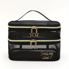 Hangable Mesh Cube Cosmetic Bag Double Layer Nylon Makeup Bag