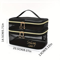 Hangable Mesh Cube Cosmetic Bag Double Layer Nylon Makeup Bag