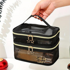 Hangable Mesh Cube Cosmetic Bag Double Layer Nylon Makeup Bag