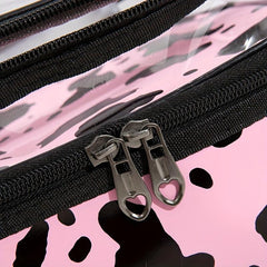Portable Cow Print Cosmetic Bag Waterproof Double Layer Hand Storage