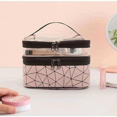 Double Layer Cosmetic Bag For Women Clear Pocket Makeup Storage Bag