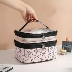 Double Layer Cosmetic Bag For Women Clear Pocket Makeup Storage Bag