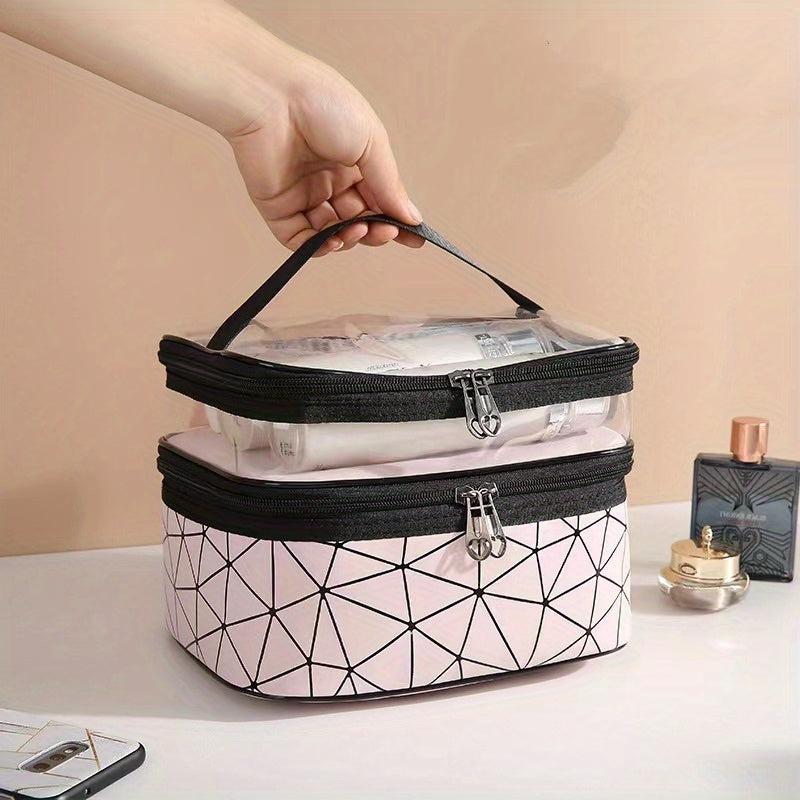 Double Layer Cosmetic Bag For Women Clear Pocket Makeup Storage Bag