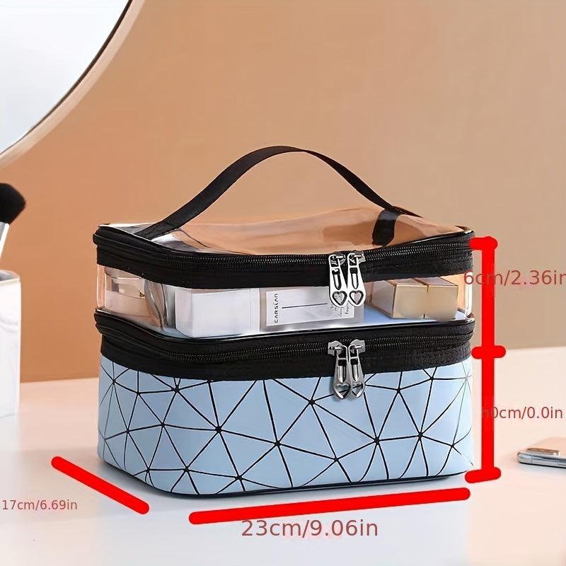 Double Layer Cosmetic Bag For Women Clear Pocket Makeup Storage Bag