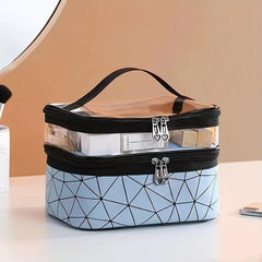Double Layer Cosmetic Bag For Women Clear Pocket Makeup Storage Bag