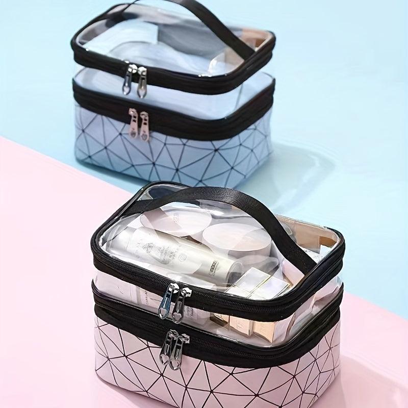 Double Layer Cosmetic Bag For Women Clear Pocket Makeup Storage Bag