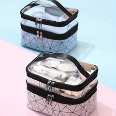 Double Layer Cosmetic Bag For Women Clear Pocket Makeup Storage Bag
