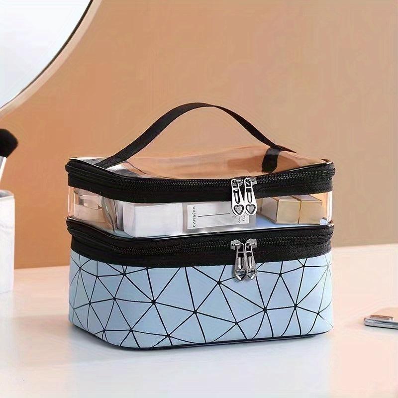 Double Layer Cosmetic Bag For Women Clear Pocket Makeup Storage Bag