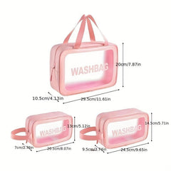 3pcs Handheld Waterproof Cosmetic Bag Set Clear Makeup Organizer