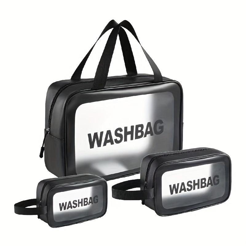 3pcs Handheld Waterproof Cosmetic Bag Set Clear Makeup Organizer