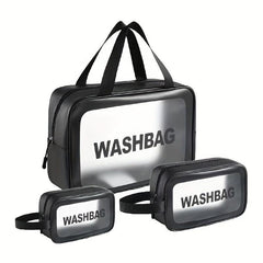 3pcs Handheld Waterproof Cosmetic Bag Set Clear Makeup Organizer