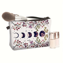 Moon & Flowers Print Cosmetic Bag Zipper Storage Pouch Lightweight