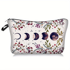 Moon & Flowers Print Cosmetic Bag Zipper Storage Pouch Lightweight