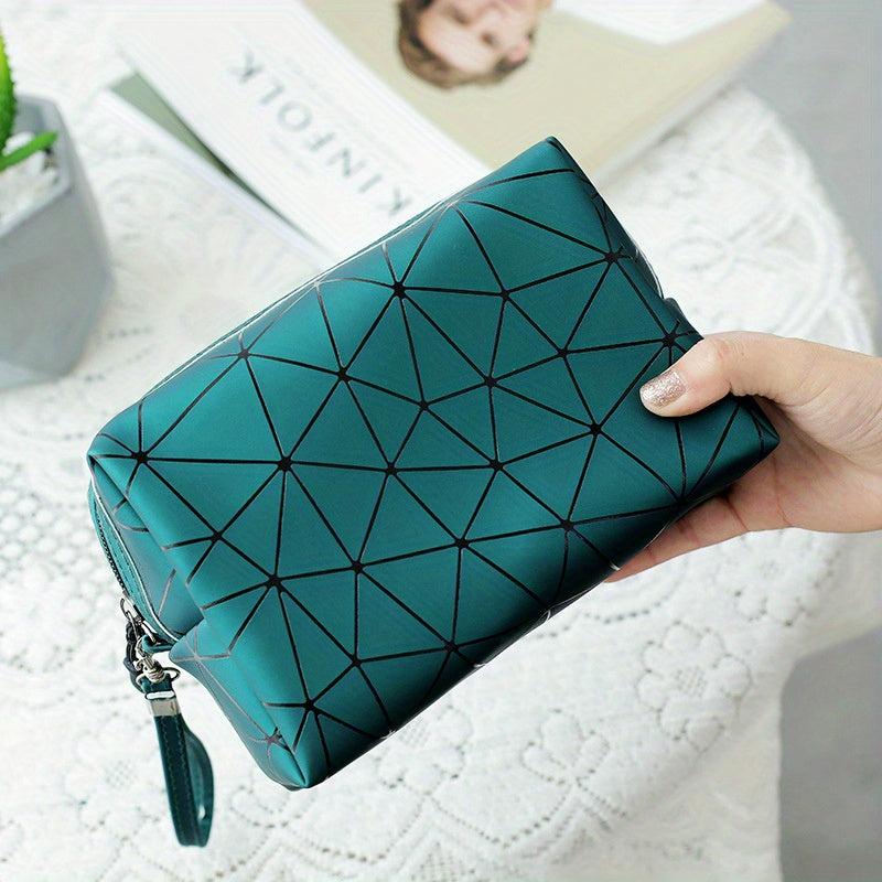Geometric Printed Cosmetic Bag PU Leather Waterproof Makeup Bag
