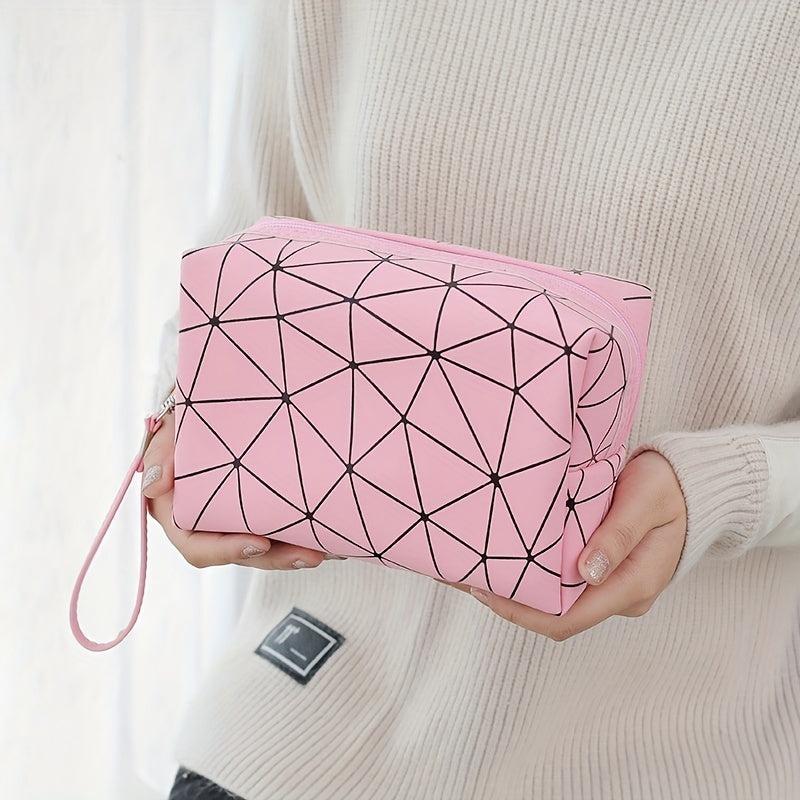 Geometric Printed Cosmetic Bag PU Leather Waterproof Makeup Bag