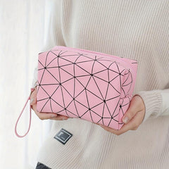 Geometric Printed Cosmetic Bag PU Leather Waterproof Makeup Bag