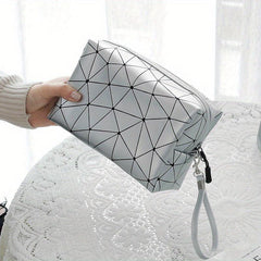 Geometric Printed Cosmetic Bag PU Leather Waterproof Makeup Bag