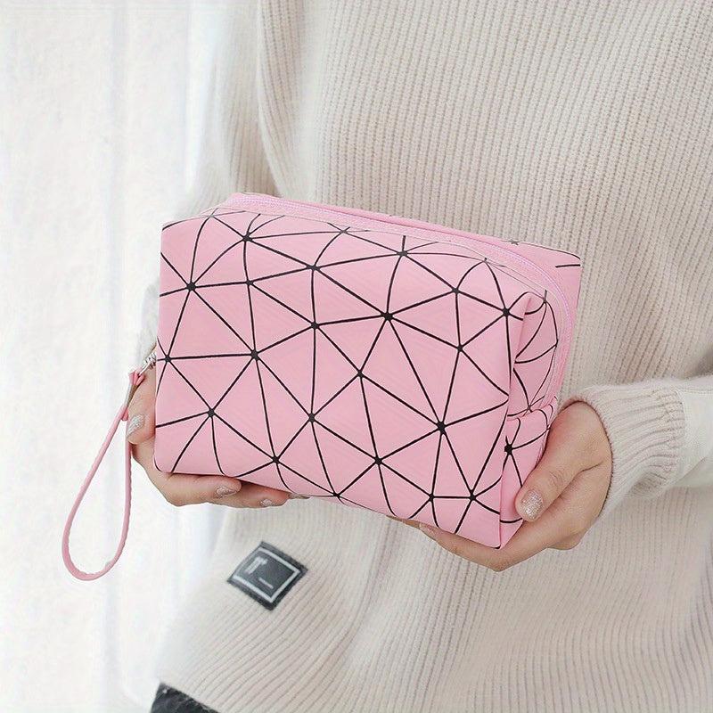 Geometric Printed Cosmetic Bag PU Leather Waterproof Makeup Bag