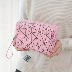 Geometric Printed Cosmetic Bag PU Leather Waterproof Makeup Bag