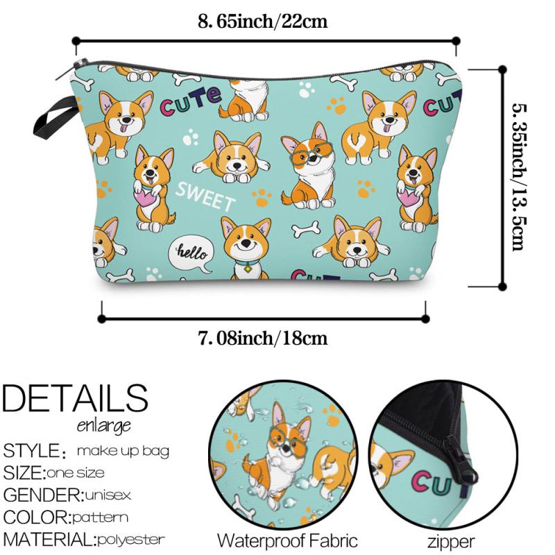 Cartoon Dog Print Zipper Pouch Lightweight Carry On Bag