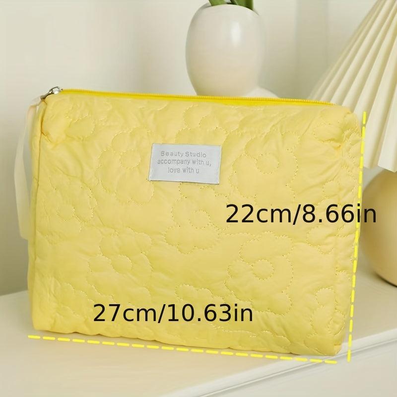 Flower Quilted Cosmetic Bag Zipper Clutch Makeup Bag