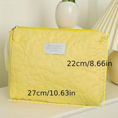 Flower Quilted Cosmetic Bag Zipper Clutch Makeup Bag