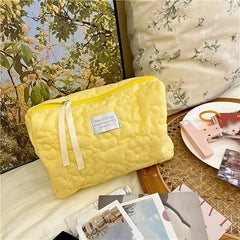 Flower Quilted Cosmetic Bag Zipper Clutch Makeup Bag
