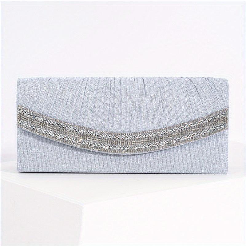Glitter Ruched Evening Bag Rhinestone Decor Clutch Purse Women's Bling Handbags