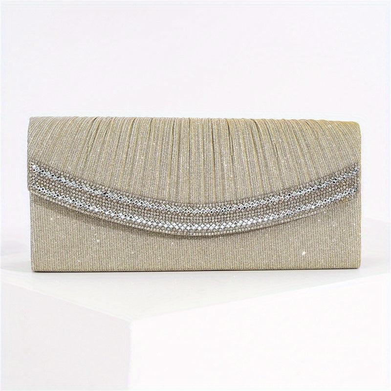 Glitter Ruched Evening Bag Rhinestone Decor Clutch Purse Women's Bling Handbags