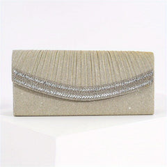 Glitter Ruched Evening Bag Rhinestone Decor Clutch Purse Women's Bling Handbags