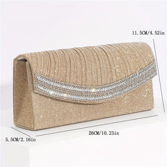 Glitter Ruched Evening Bag Rhinestone Decor Clutch Purse Women's Bling Handbags