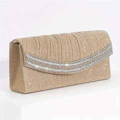 Glitter Ruched Evening Bag Rhinestone Decor Clutch Purse Women's Bling Handbags