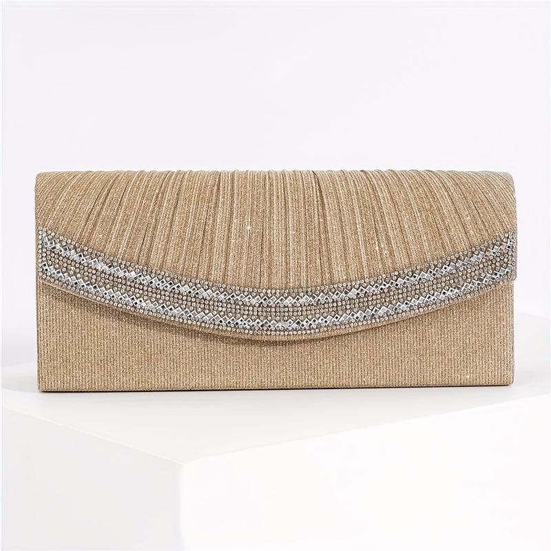 Glitter Ruched Evening Bag Rhinestone Decor Clutch Purse Women's Bling Handbags