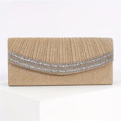 Glitter Ruched Evening Bag Rhinestone Decor Clutch Purse Women's Bling Handbags