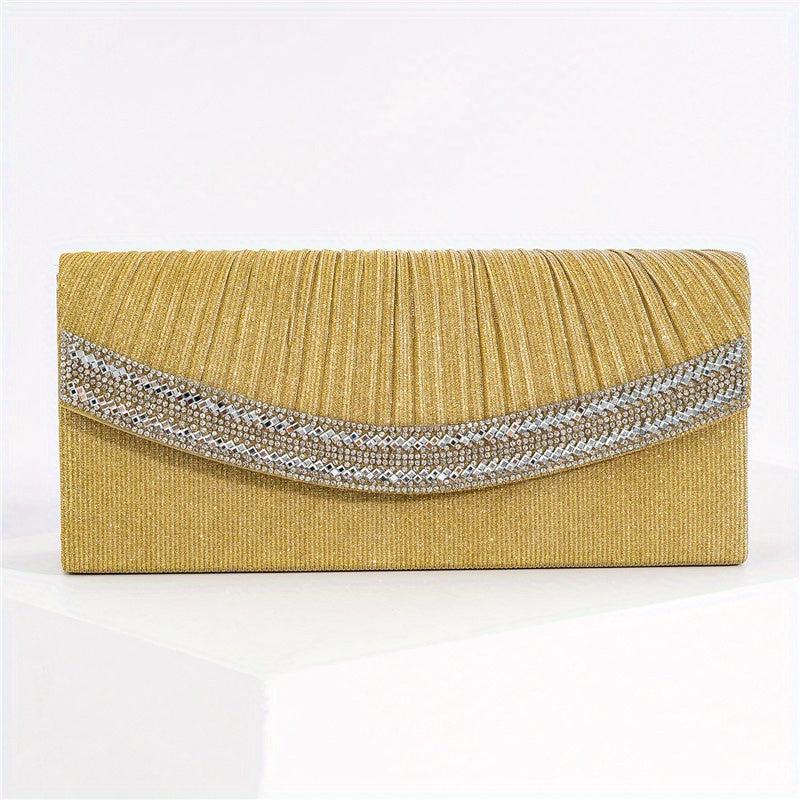 Glitter Ruched Evening Bag Rhinestone Decor Clutch Purse Women's Bling Handbags