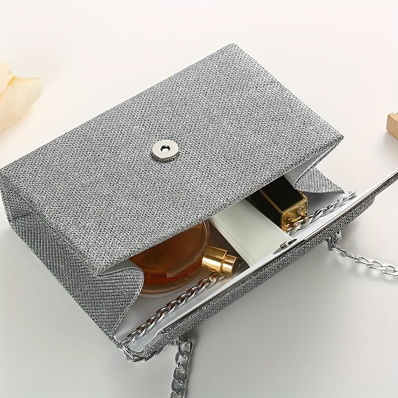 Glitter Square Chain Evening Bag For Party Flap Banquet Bag