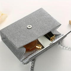Glitter Square Chain Evening Bag For Party Flap Banquet Bag