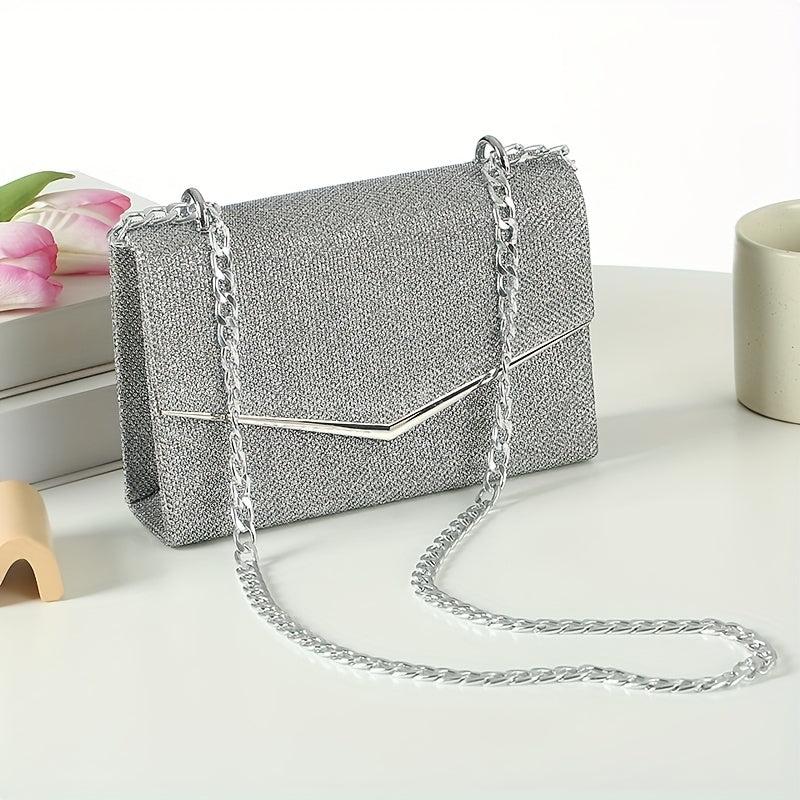 Glitter Square Chain Evening Bag For Party Flap Banquet Bag